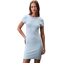 Calvin Klein Donna Abito a T-Shirt Mini con Scollo Rotondo, Blu (Cool Blue), XL