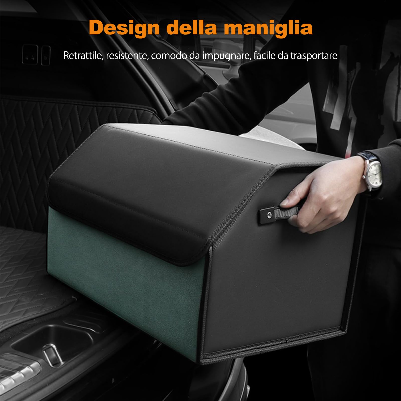 Ergocar Organizer Bagagliaio Auto Pieghevole, Pelle PU e Pelle Scamosciata Organizer per Baule Auto, Organizer per Bagagliaio per Auto con Coperchio e Manico, Adatto a Qualsiasi Auto