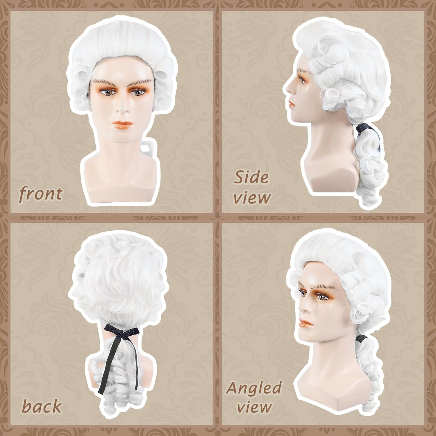 LETIME Colonial Judge Wig 18th Century Powdered Wavy Wig for Men Adult Halloween George Washington Costume Wig