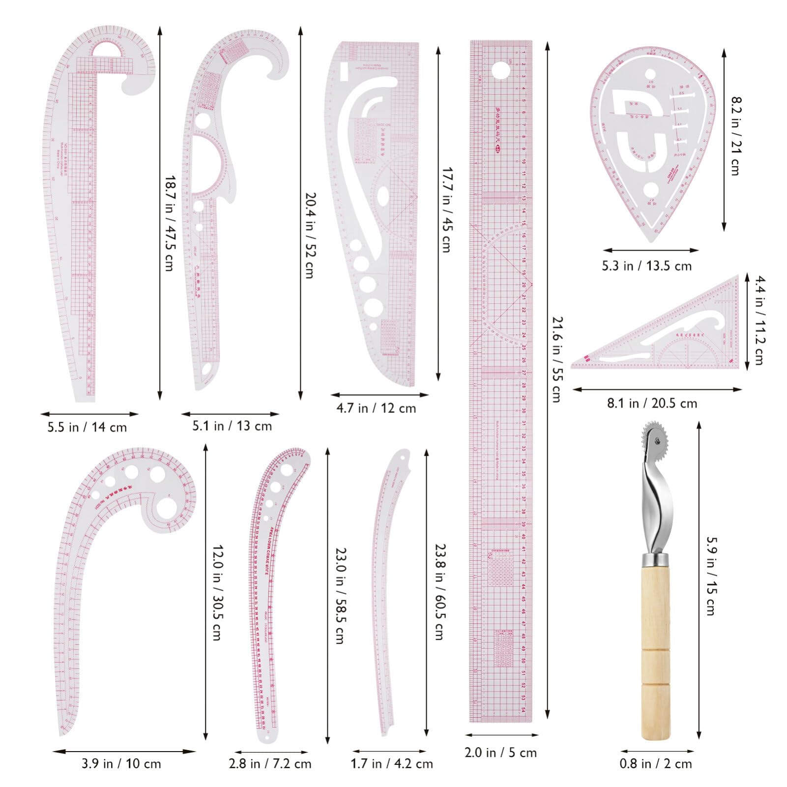 Set De De 12 1 Regla Curva Para y Patronaje Para Principiantes y Diseñadores