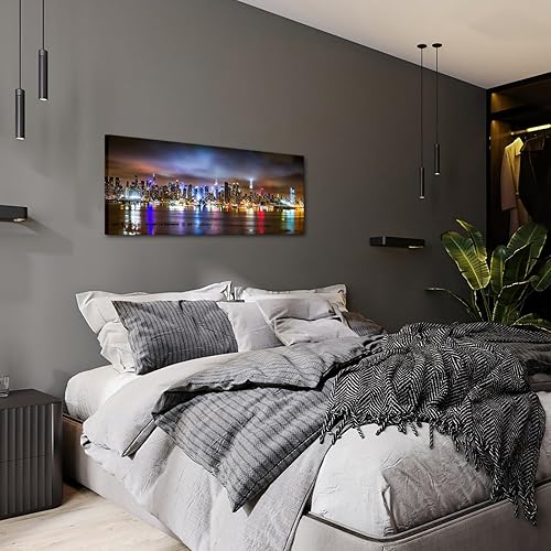 Miniatura 4 de sechars - Arte de pared de la ciudad de Nueva York, panorama del horizonte de Manhattan en la noche nublada, impresión artística giclée, decoración