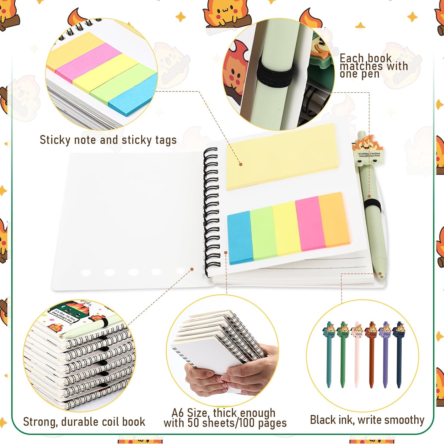 48 Pcs Dumpster Fire Gifts Bulk A6 Dumpster Fire Notebook Journals with Funny Ballpoint Pens Employee Appreciation Gifts for Coworker 911 Dispatcher Volunter Graduation Nurses Office Staff (Colorful)