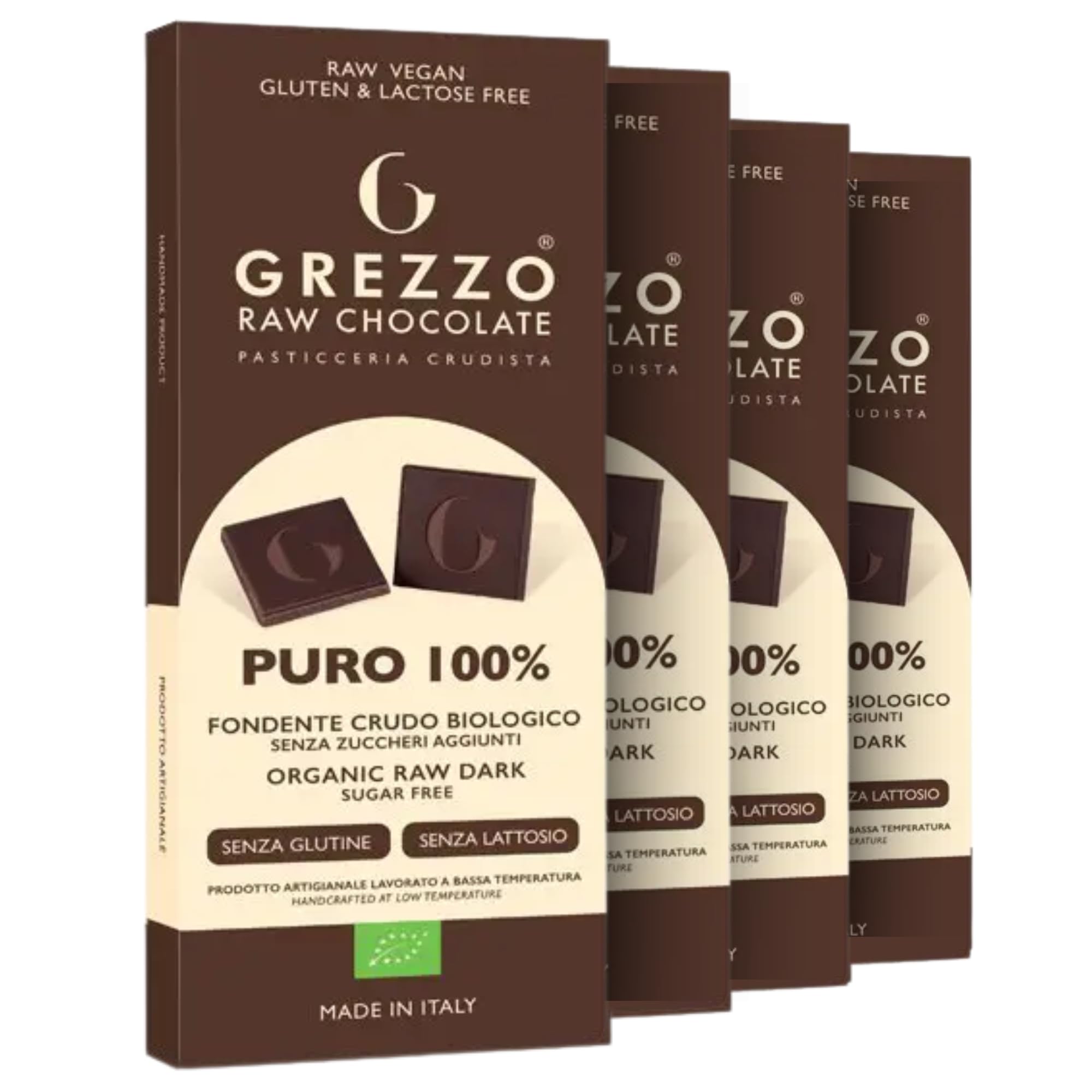 Cioccolato Fondente senza zucchero 100% PURO 4x45g – Cioccolato Senza Lattosio da Fave di Cacao Non Tostate – Cacao Crudo dal Perù – Lavorato a Pietra - Senza dolcificanti