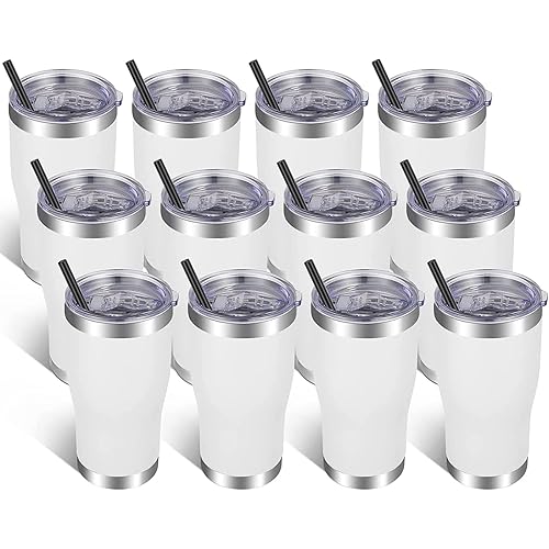 VEGOND 20oz Tumbler Stainless Steel Tumbler Cup with Lid And Straw Vacuum Insulated Double Wall Travel Coffee Mug(White 12 Pack)
