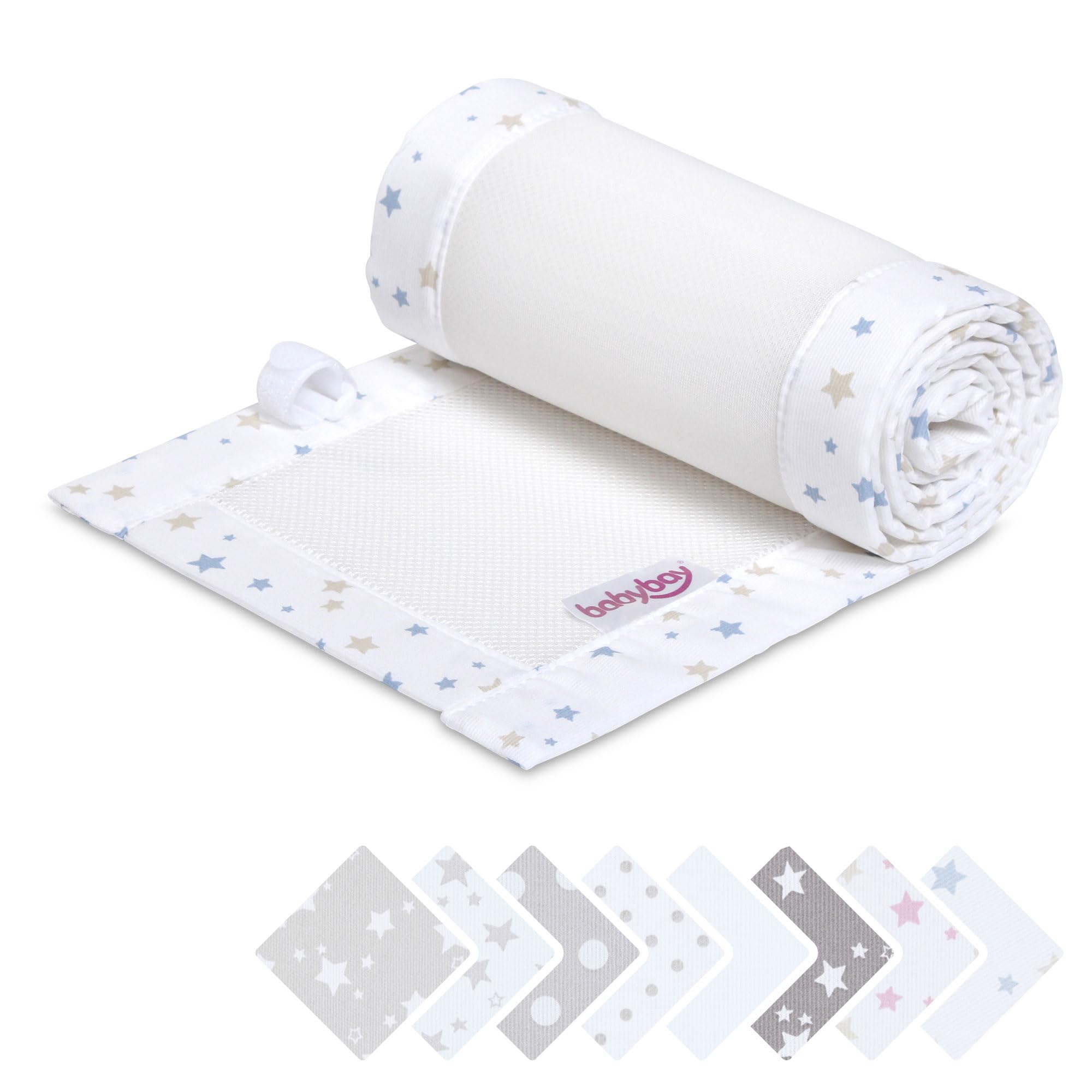 babybay Paracolpi in rete piqué 3D adatto per modello Boxspring XXL, bianco mix stelle sabbia/azzurro