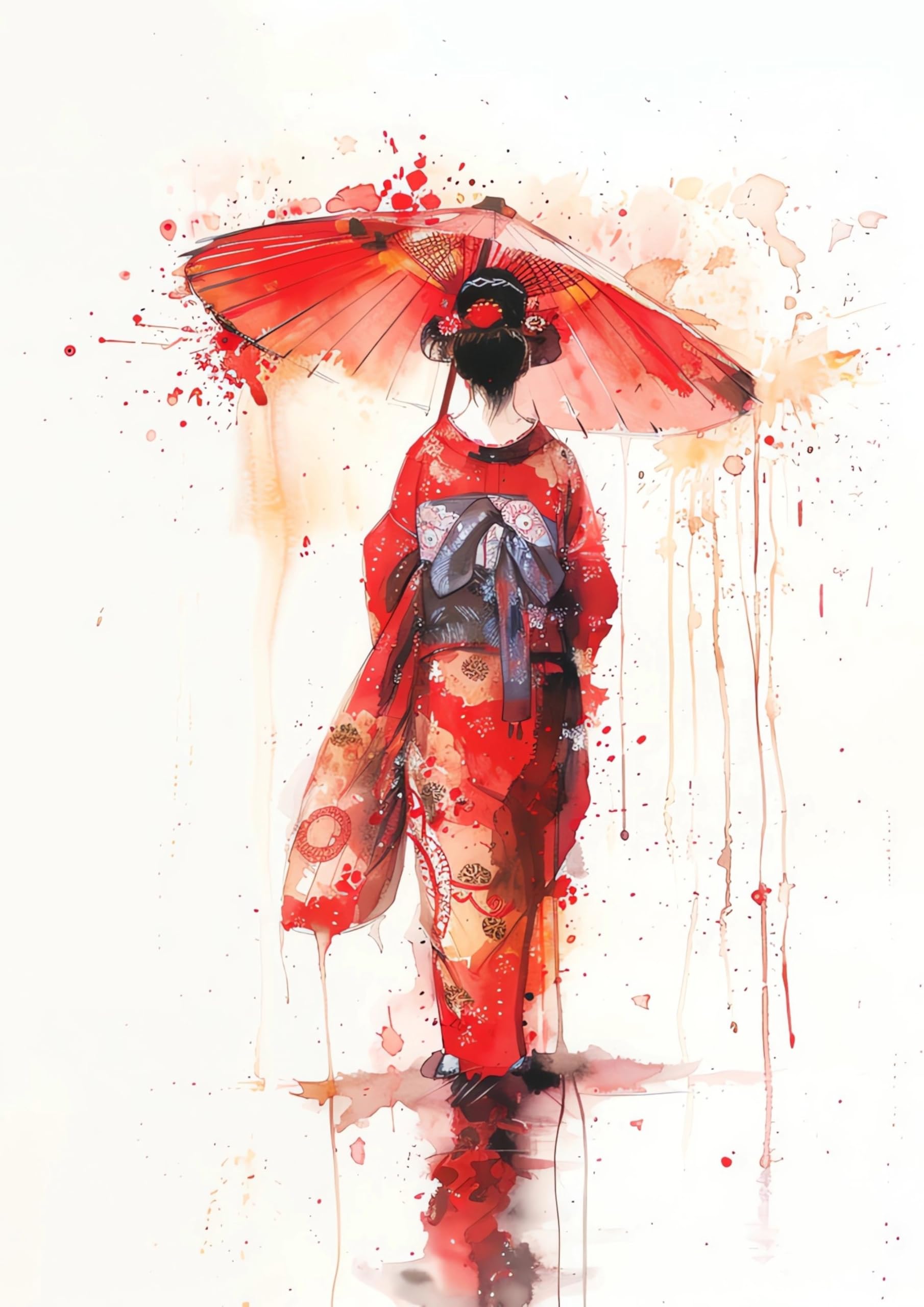 Japanese Geisha Girl picture 3 - beautiful vivid fine art print, wall art - A4 PRINT ONLY 29.7 x 21 cms, Multi, 29.7L x 21W cm - Image 2