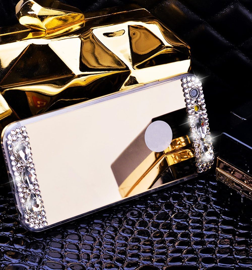 iPhone 6 Case ,LA GO GO(TM) Beauty Luxury Diamond Hybrid Glitter Bling Soft Shiny Sparkling with Glass Mirror Back Plate Cover Case for Apple iPhone 6 (4.7) - Retail Packaging (Gold)