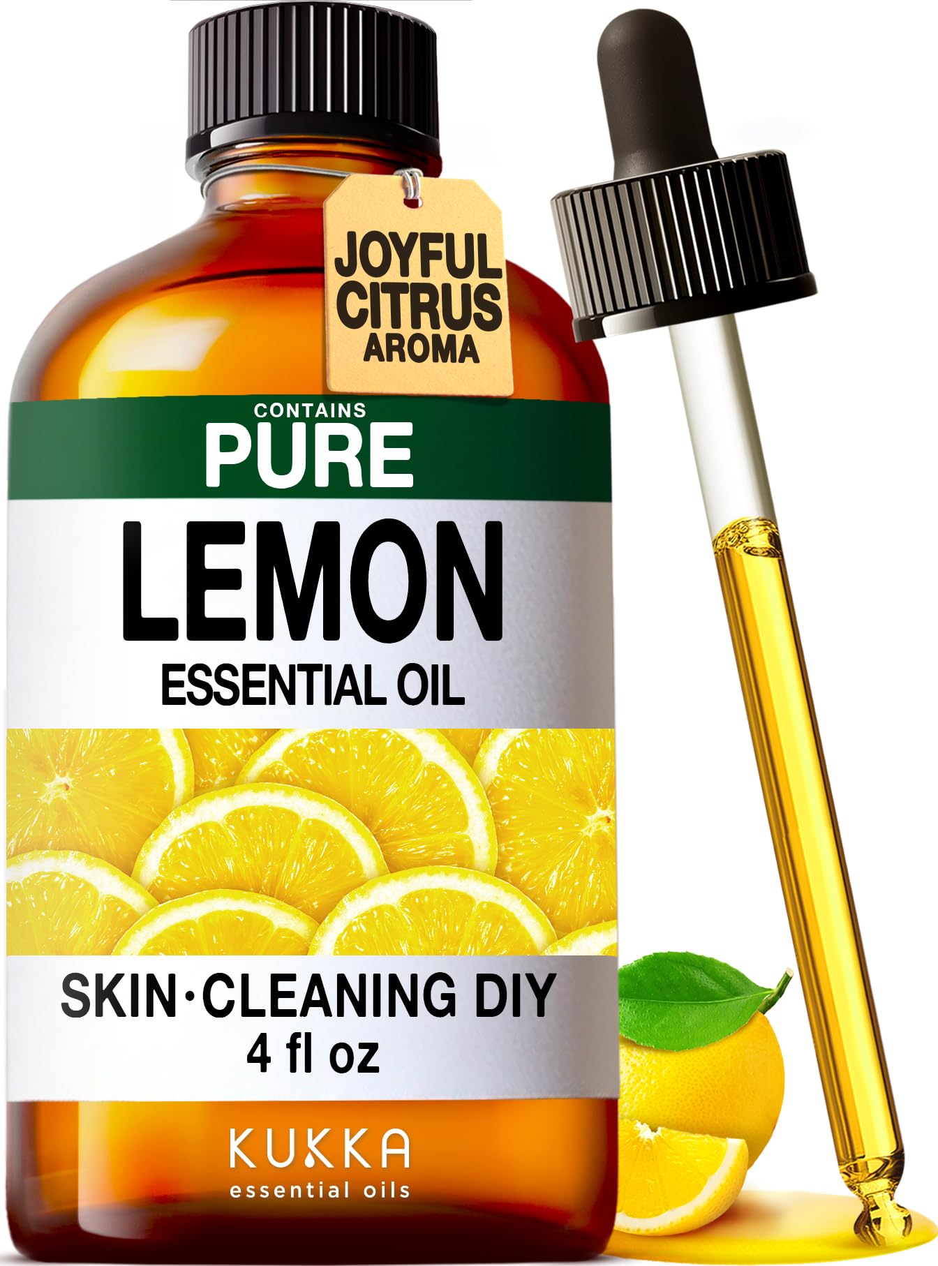 Kukka Lemon Essential Oil for Skin Cleaning - 118ml - 100% Pure Natural, Fresh Lemon Scent, for Diffuser, Aromatherapy, Soap Making Scent & DIY