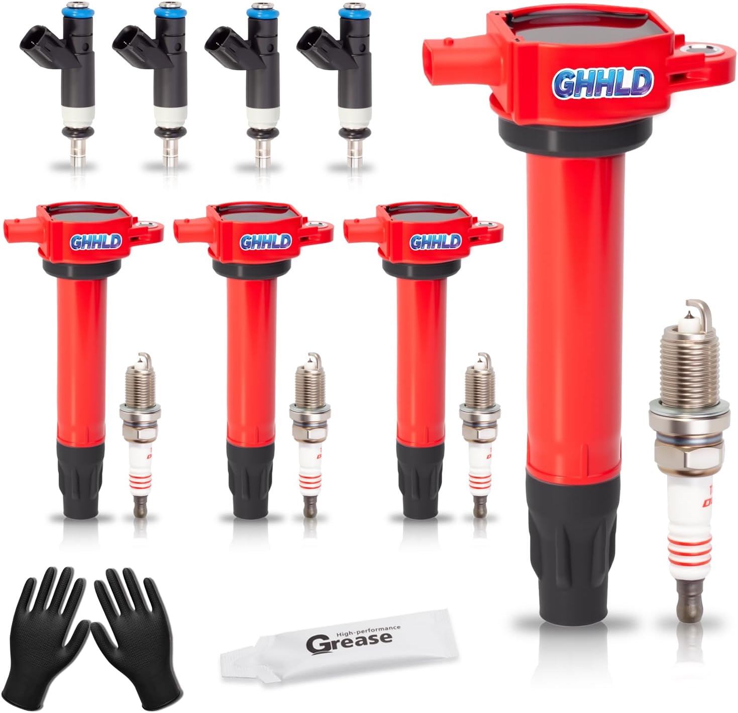 4x Ignition Coil Pack & Spark Plugs & Fuel Injector Fits for Jeep Patriot Compass MK Dodge Journey Caliber Chrysler 200 2007 2008 2009 2010 2011 2012 2013 2014 2015 2016 2.4 2.0 L4 Replaces UF557