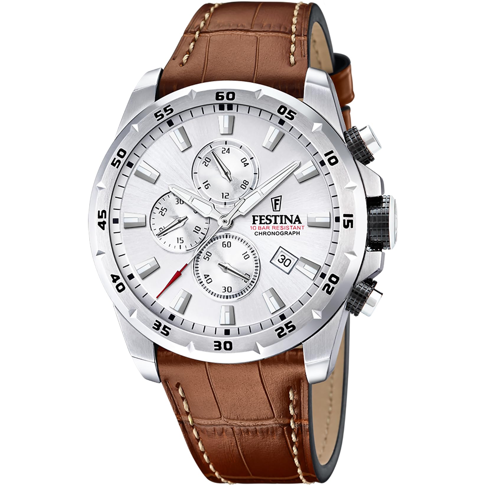 FESTINA Reloj Hombre Analógico de Cuero Marrón - Movimiento de Cuarzo - Cronógrafo - Calendario - Cristal Mineral de Alta Resistencia - Resistente al Agua 10 ATM Elegante F20692/​1 Timeless Chronograph