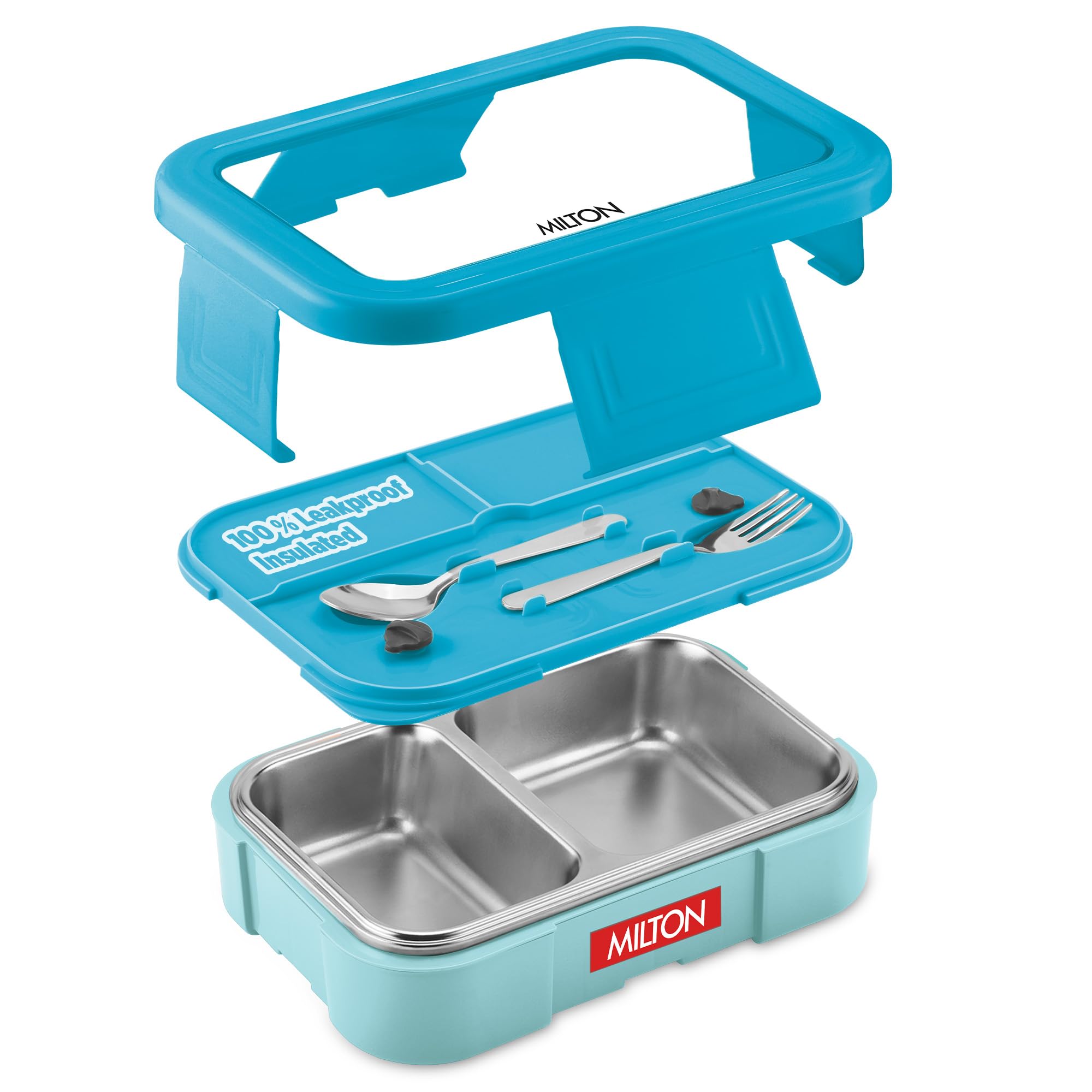 Milton Ethan 2 Inner Stainless Steel Tiffin Box for School, 2 Partition, Steam Release Plug | PU Insulated, Leak-Proof, Food Grade I Lunch Box for Kids Boys, Girls with Snap Lock Lid, 650 ml, Sky Blue