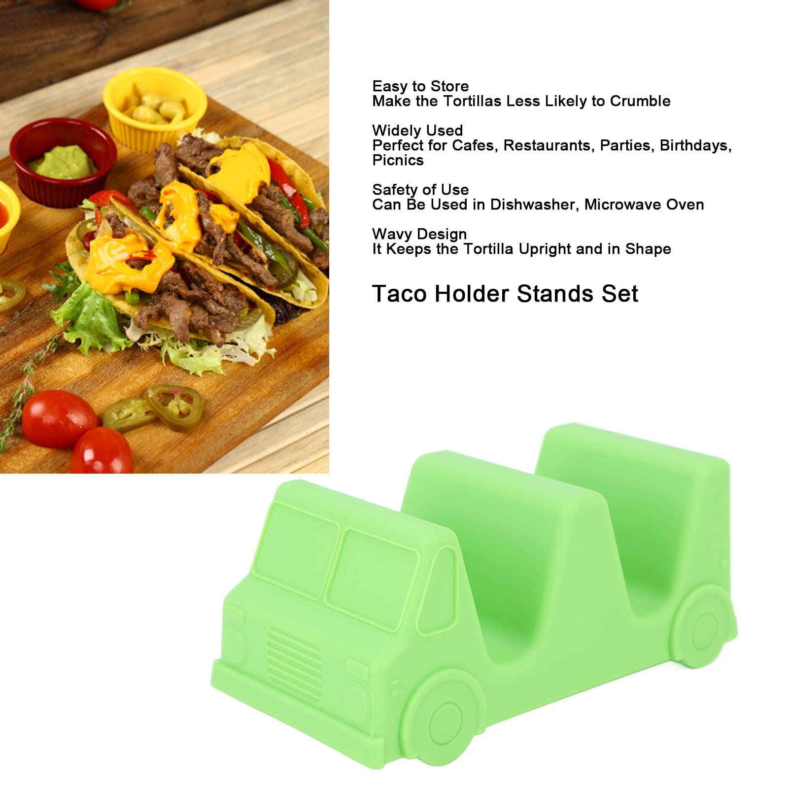 Taco Holder Stand Set of 5, Colorful Taco Holder Stands Plastic Taco Holder Plates Taco Shell Holder for Party Easy Taco Serving (Green)