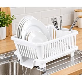 Voltonix Dish Rack Dish-Rack 3 in 1 Large Durable Plastic Kitchen Sink DishRack Drainer Drying Rack Washing Basket with 