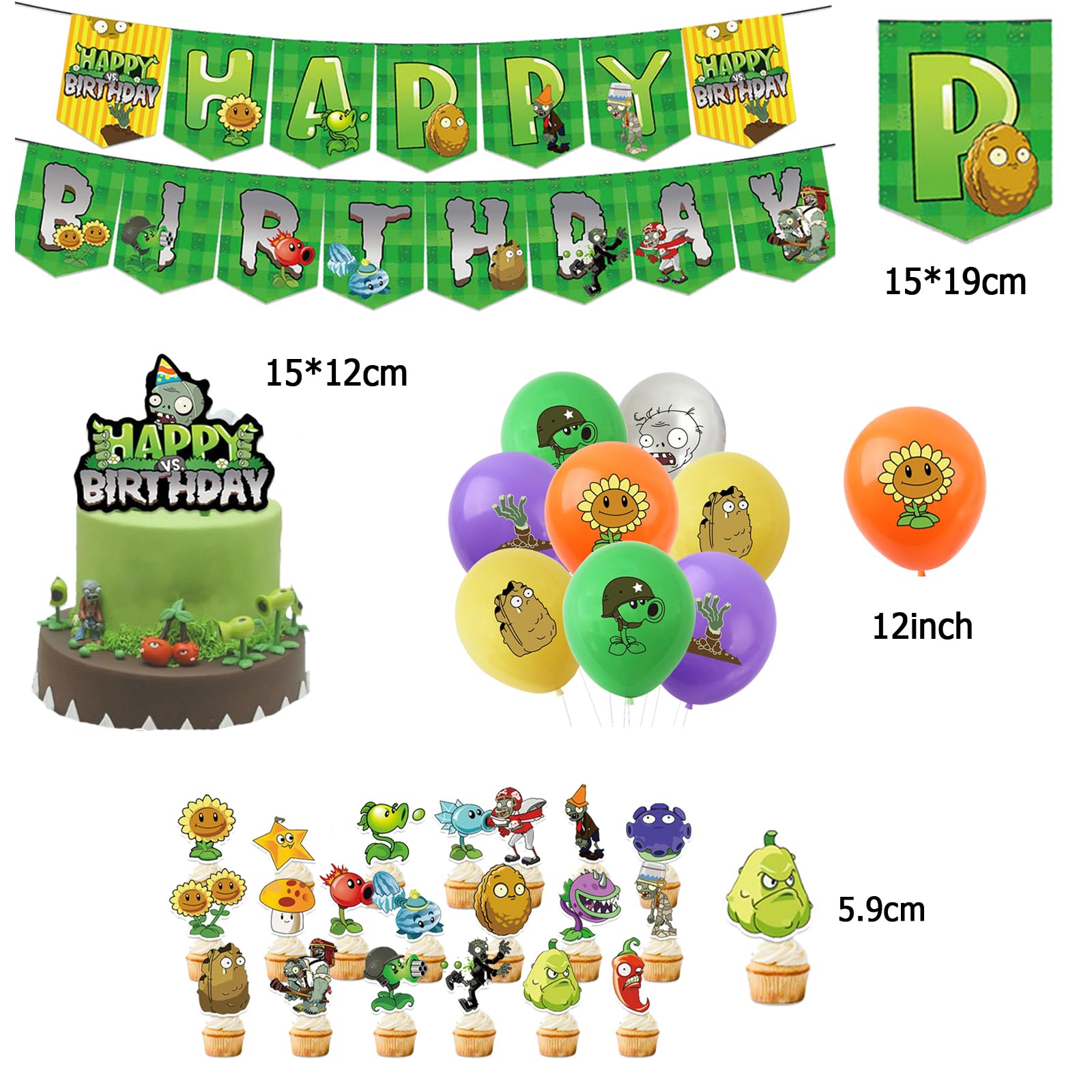 7er-Set Zombie-Folienballons - Perfekt Für Plants Vs. Zombies Mottoparty, Schuleinführung Oder Kindergeburtstag
