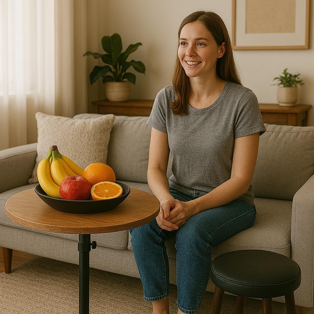 bar table 15.75inch small round top adjustable height 22.64-33.46in multifunctional side table for pub bar dining bistro cafe 15.75'' brown top /black base