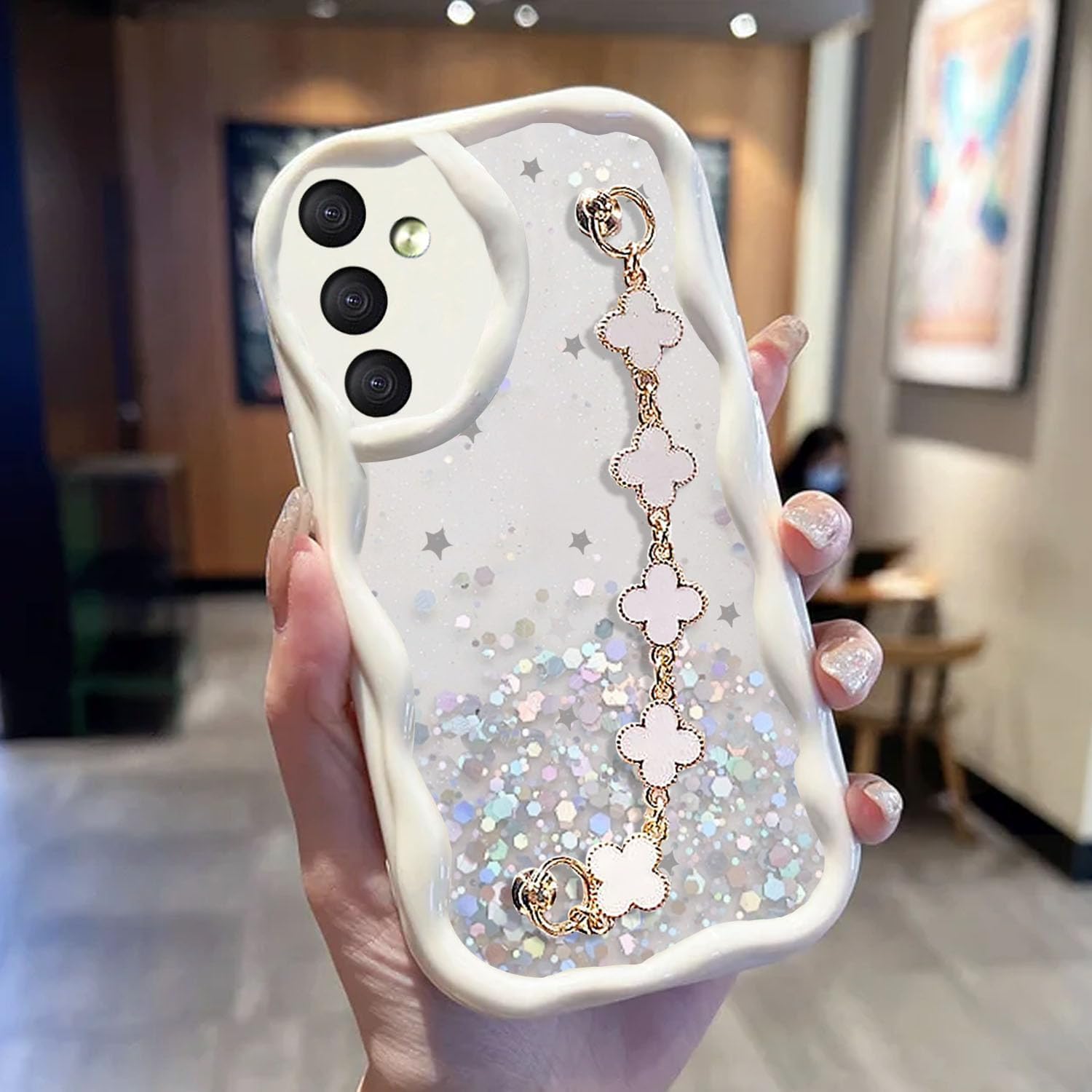 KC Back Cover for Samsung Galaxy A55 5G - Tiny Flowers Bracelet Chain Dry Fixed Glitter Curly Wave Shape Shockproof Soft Silicone Case with Camera Protection (White) (B0D148FWCM) Amazon Price History, Amazon Price Tracker