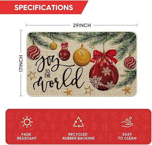 Miniatura 3 de Artoid Mode Joy to The World - Tapete de Navidad con bolas rojas, decoración del hogar de invierno y Navidad, tapete de bajo perfil, tapete para