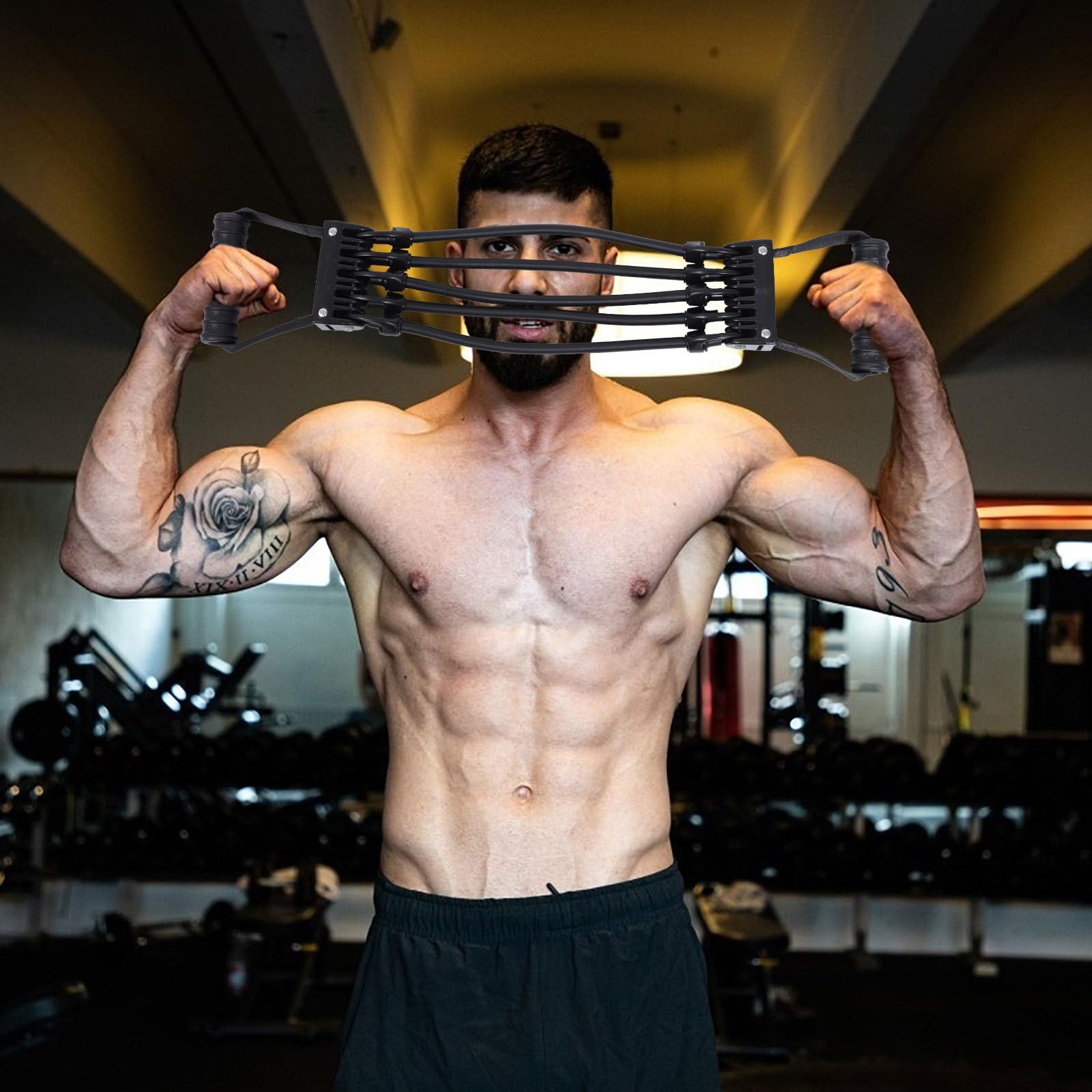 Kichvoe Banda Elástica de Resistencia para Fitness, Expansor de Pecho Ajustable de Tamaño Mediano, Cinta Elástica Negra para Ejercitar Pecho en Casa y Entrenamiento de Fuerza