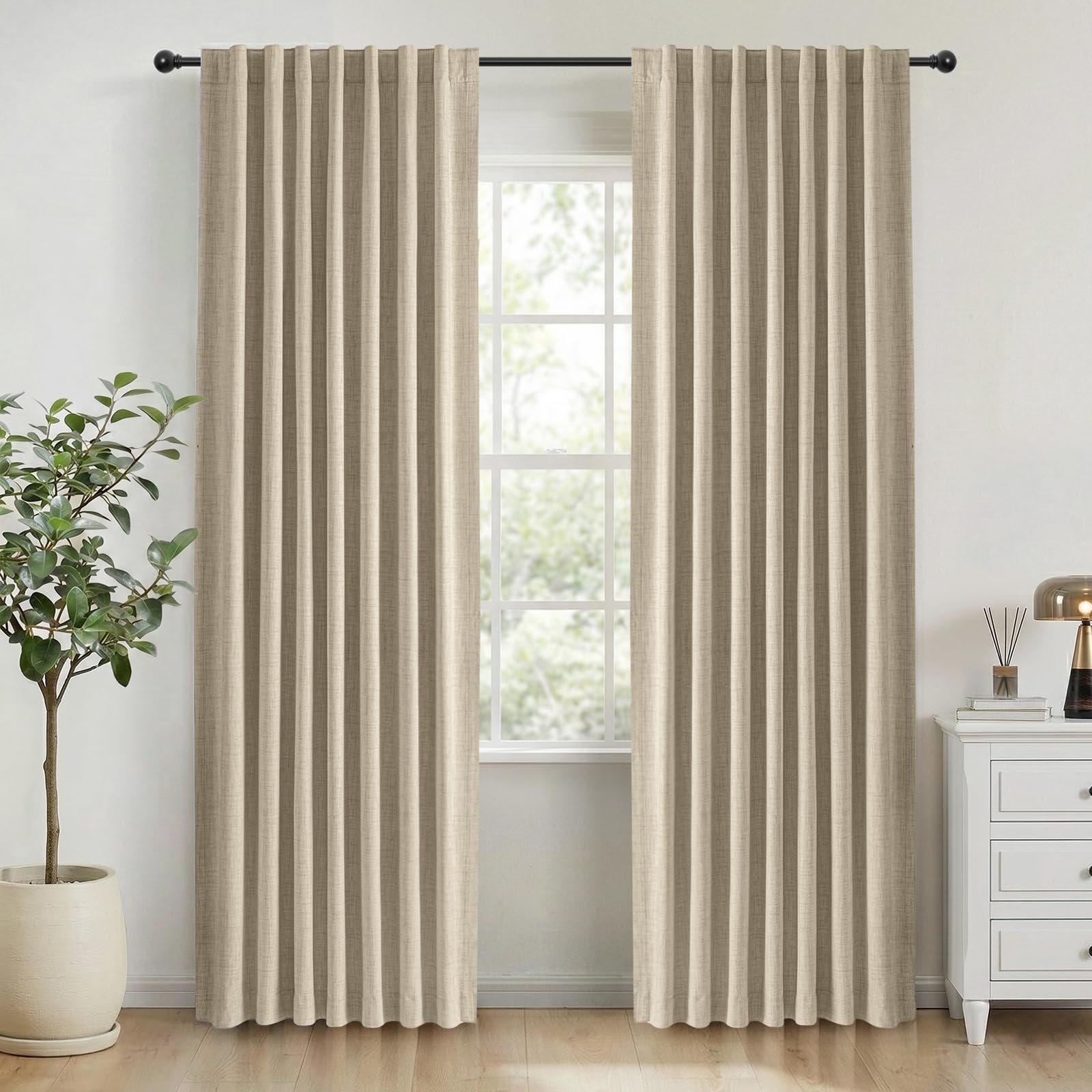 INOVADAY 100% Blackout Curtains for Bedroom 2 Panels 50" W x 84" L, Greige