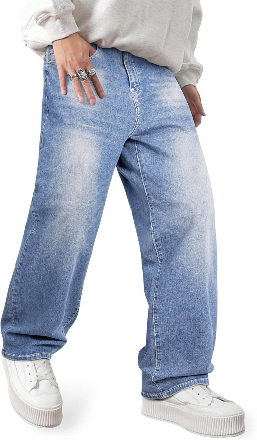JMIERR Men's Baggy Jeans - Wide Leg Loose Fit Denim Pants for Hip Hop Streetwear & Y2K Skater Style with Pockets