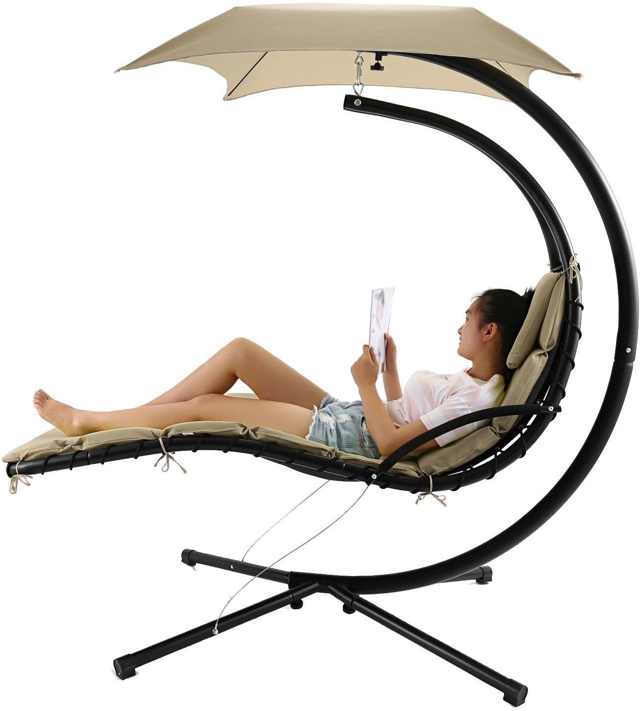 Kaluo Hanging Chaise Lounge Chair Modern Design Swing Hammock Canopy Yard Garden