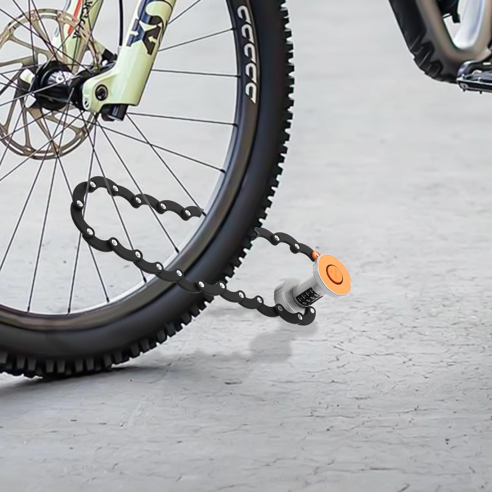 Zapięcie rowerowe, składane zapięcie do roweru wyścigowego, 4-cyfrowa kombinacja kodów, nierdzewne, wszechstronne zastosowanie do rowerów, motocykli i wielu innych (czarny i pomarańczowy)