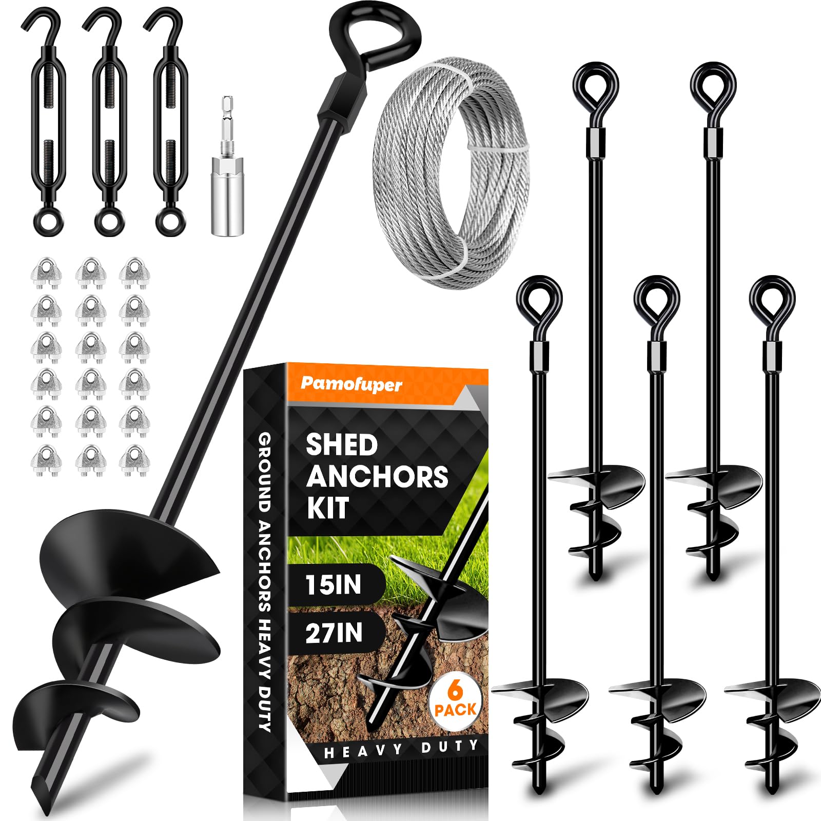 Kit di ancoraggio a terra da 35,6 cm con cavo zincato da 3/16", con picchetti per trampolino, ancoraggio ad alto vento, ideali per tettoie, capannoni, porte auto, altalene, gazebo serra (35,6 cm da 6