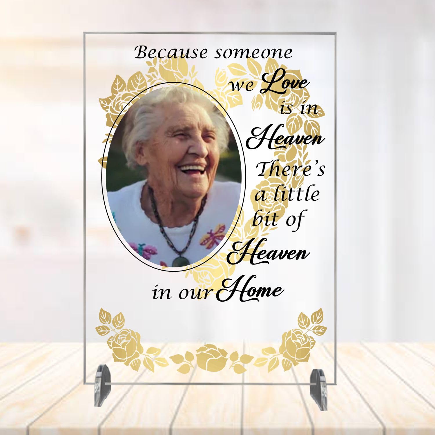 Personalised 'Because Someone We Love Is In Heaven' Freestanding Acrylic or MDF Photo Plaque - Handcrafted Memorial Gift with Custom Picture Bereavement Gift Plaque (A4 30CM X 21CM, Acrylic)