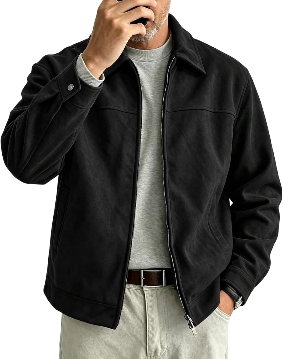 Men's Suede Faux Fur Jacket, Vintage Style, Autumn Coat