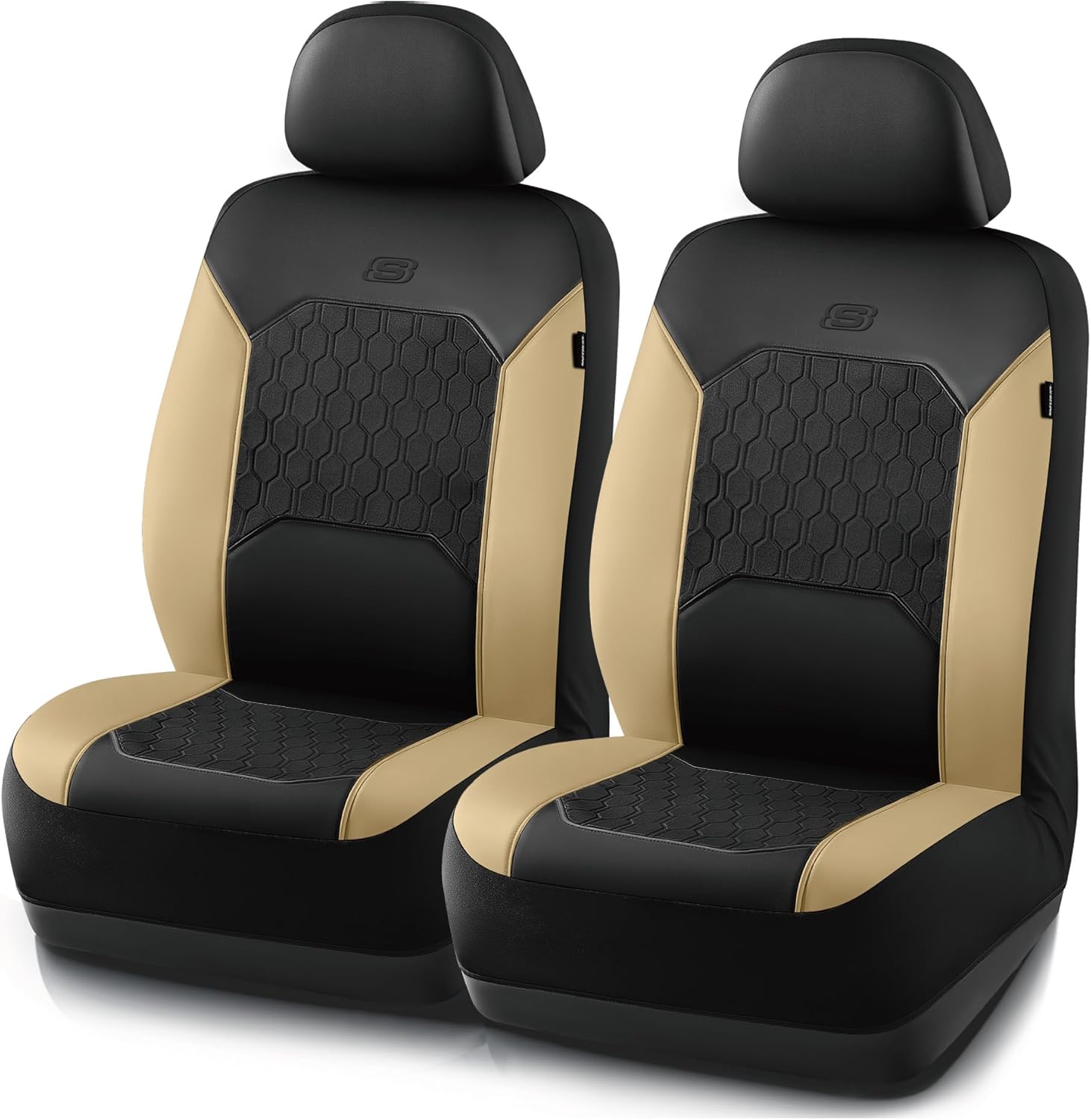 Skechers Gel Seat Covers,Cooling Car Seat Covers,Leather Front Seat Covers,Airbag Compatible,Automotive Comfort Universal Fit for SUVs,Vans,Sedans,Cars,Trucks,Beige
