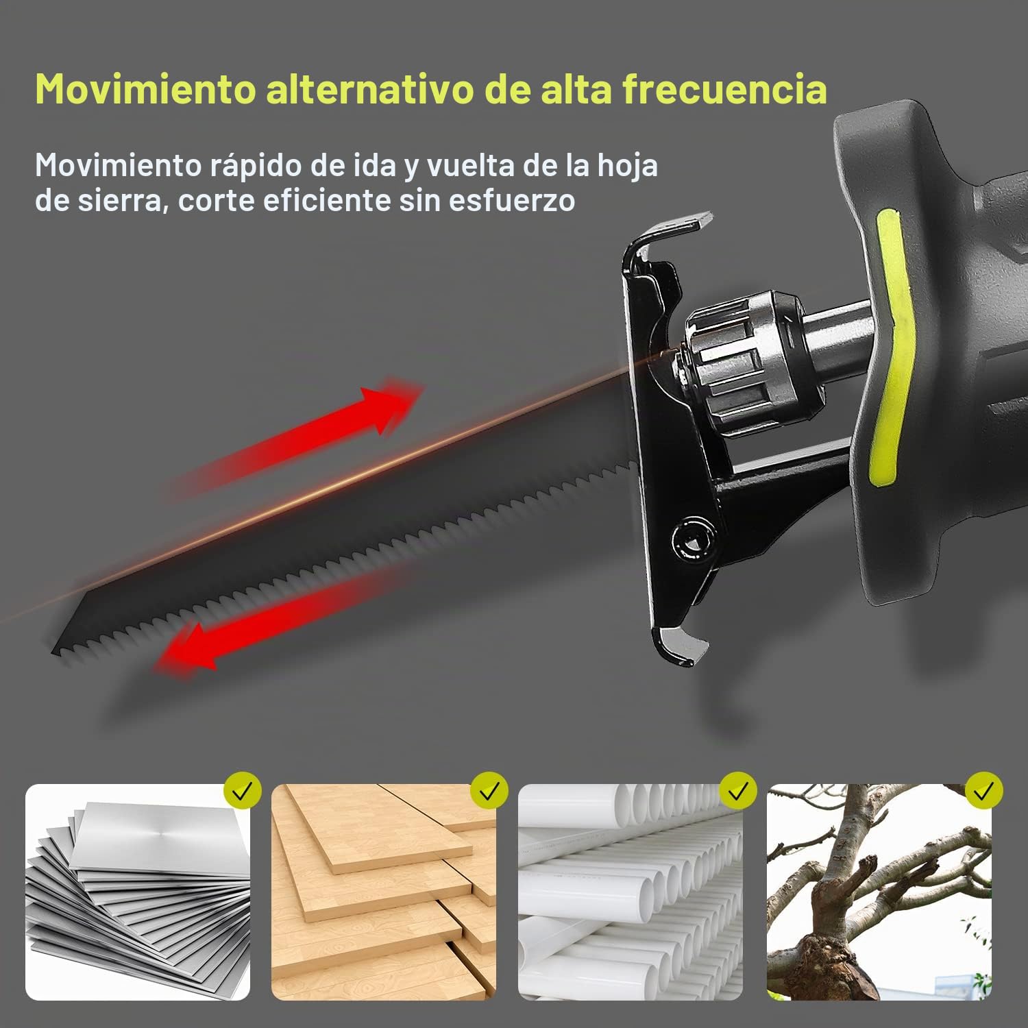 DEWINNER Sierras alternas inalámbricas Sierra compacta de 20 V 2,0 Ah con batería de iones de litio y cargador de 2 palas, velocidad variable, 22 cm, longitud de carrera, reemplazo de hoja sin
