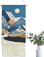 Alynsehom Blue Macrame Woven Wall Hanging Tapestry Boho Moon Mountain Art Dorm Apartment Bedroom Decor