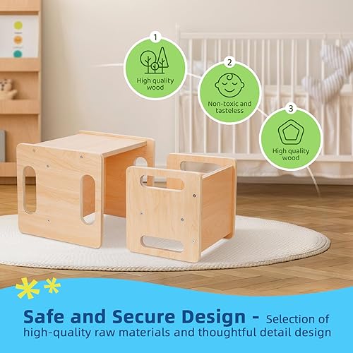 Miniatura 6 de OOOK Montessori - Juego de mesa y silla de destete, mesa de actividades para niños y sillas con valla para leer, juguetes de juego, hora de