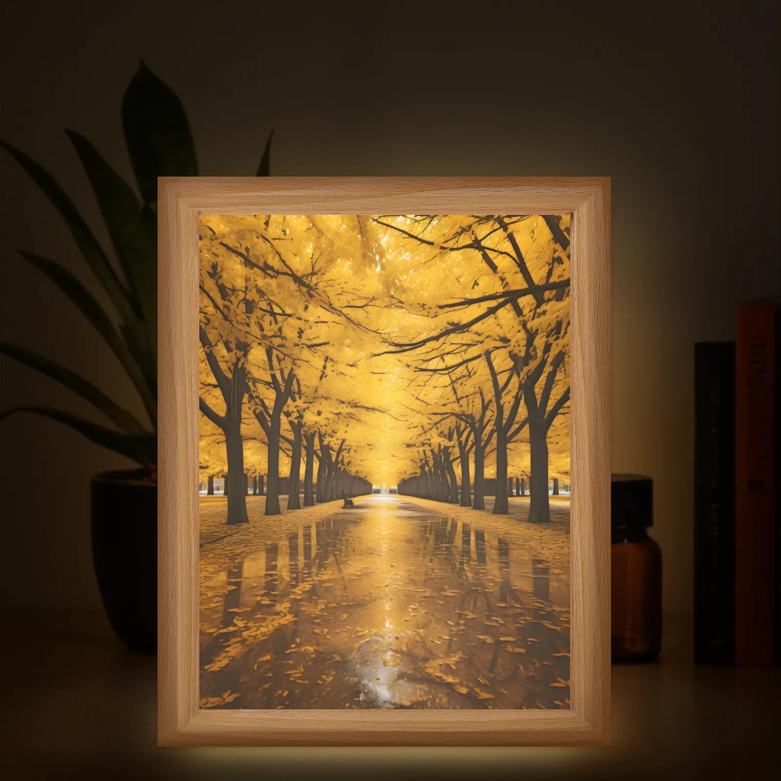 Light Up Painting, Sunset Forest Wall Art Picture Light Magical Forest Light Up Desktop Art Decor, 10 Brightness, USB Powered, 3 Lighting Modes, Anxiety Relief Gift for Bedroom Home - Without Frame