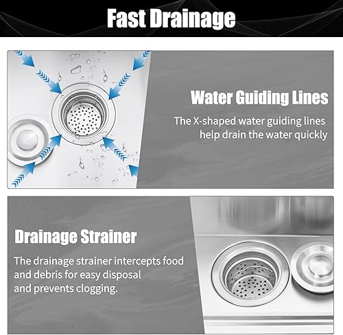 Miniatura 5 de Fregadero de lavandería de 2 lavabos para el hogar con lavabo con tabla de lavar y grifo, fregadero de acero inoxidable para lavanderías, baños,