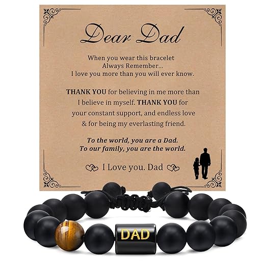 Dad Gifts Mens Beaded Bracelets-Adjustable Natural Stone Bead Bracelet Men Trendy Jewelry, Birthday Christmas Fathers Day Gift from Daughter Son Wife,Present Idea for Best Daddy Stepdad Father Papa