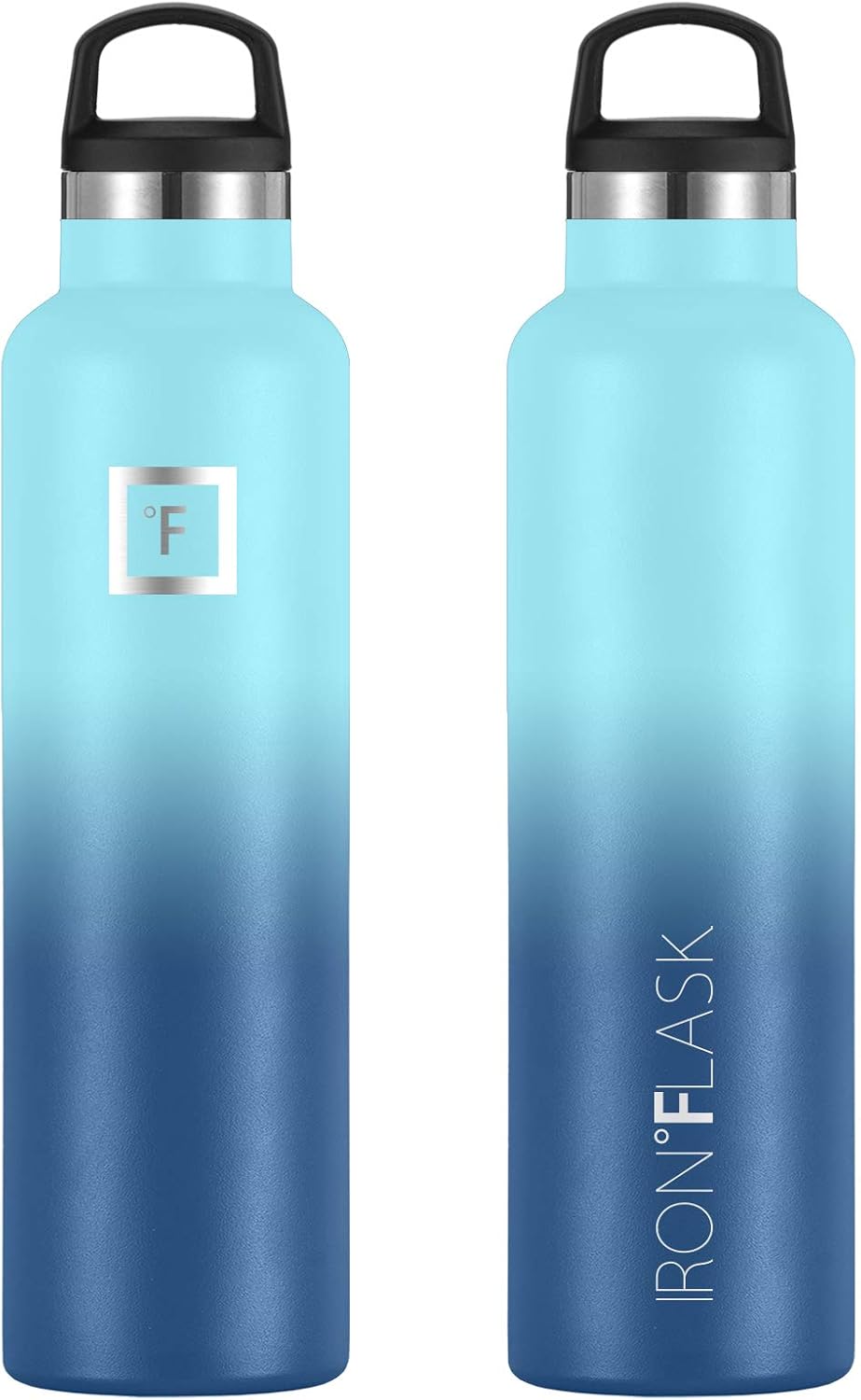 IRON FLASK Camping & Hiking Hydration Canteens - 3 Lids (Narrow Straw/Spout Lid) Leak Proof Vacuum Insulated Stainless Steel - Hot & Cold Double Walled Sports Water Bottle 24 Oz - Spout Blue Waves