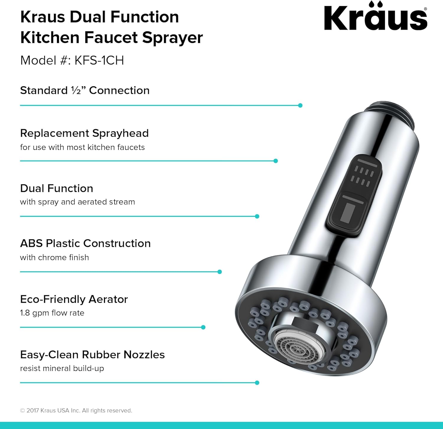 Kraus KFS-1CH Dual Function Kitchen Faucet Sprayer, Chrome