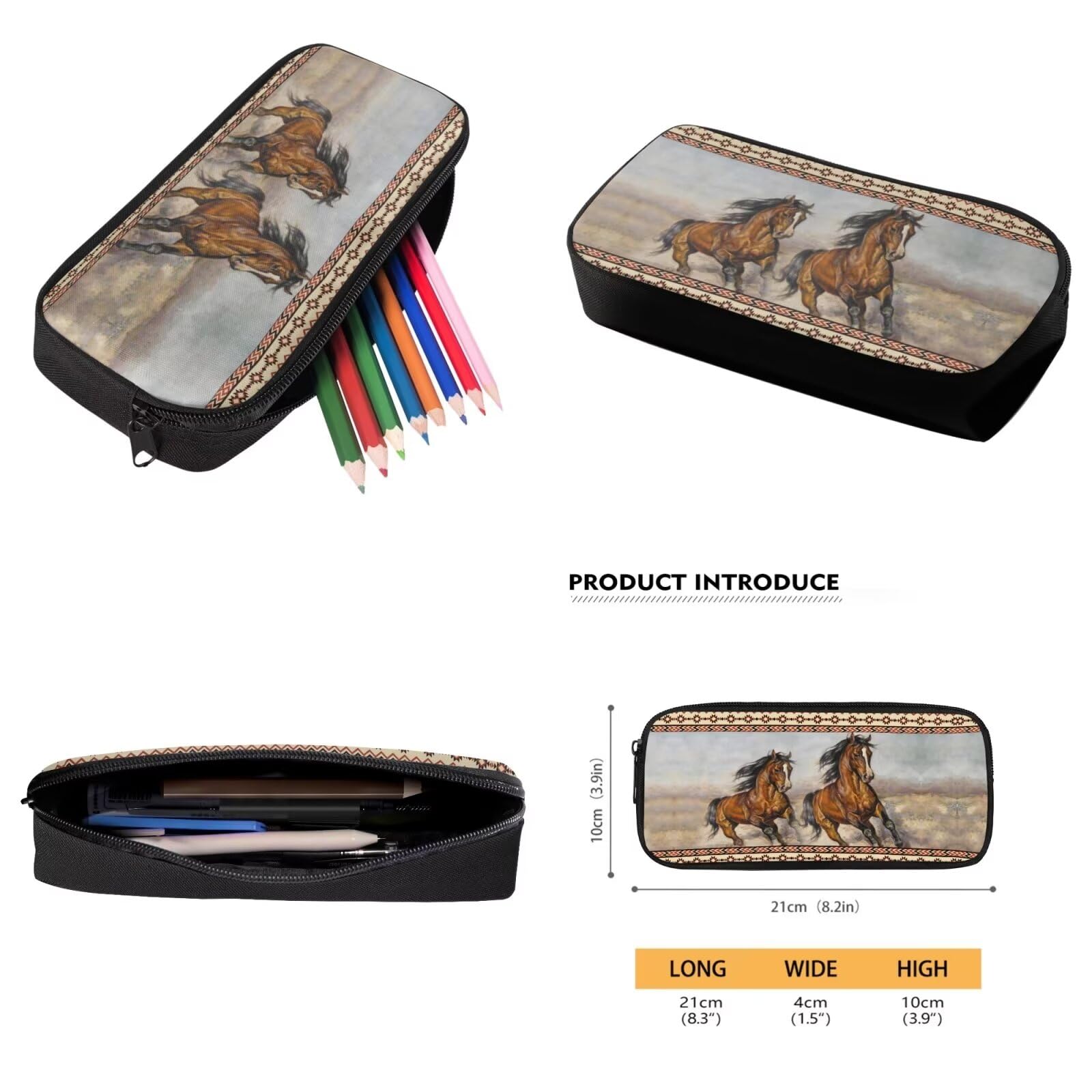 Poceacles Zaino scolastico con borsa per il pranzo e astuccio per ragazze e bambini, set da 3 pezzi, borsa per la scuola Mochila Escolar para NiñAs, Cavallo tribale azteco