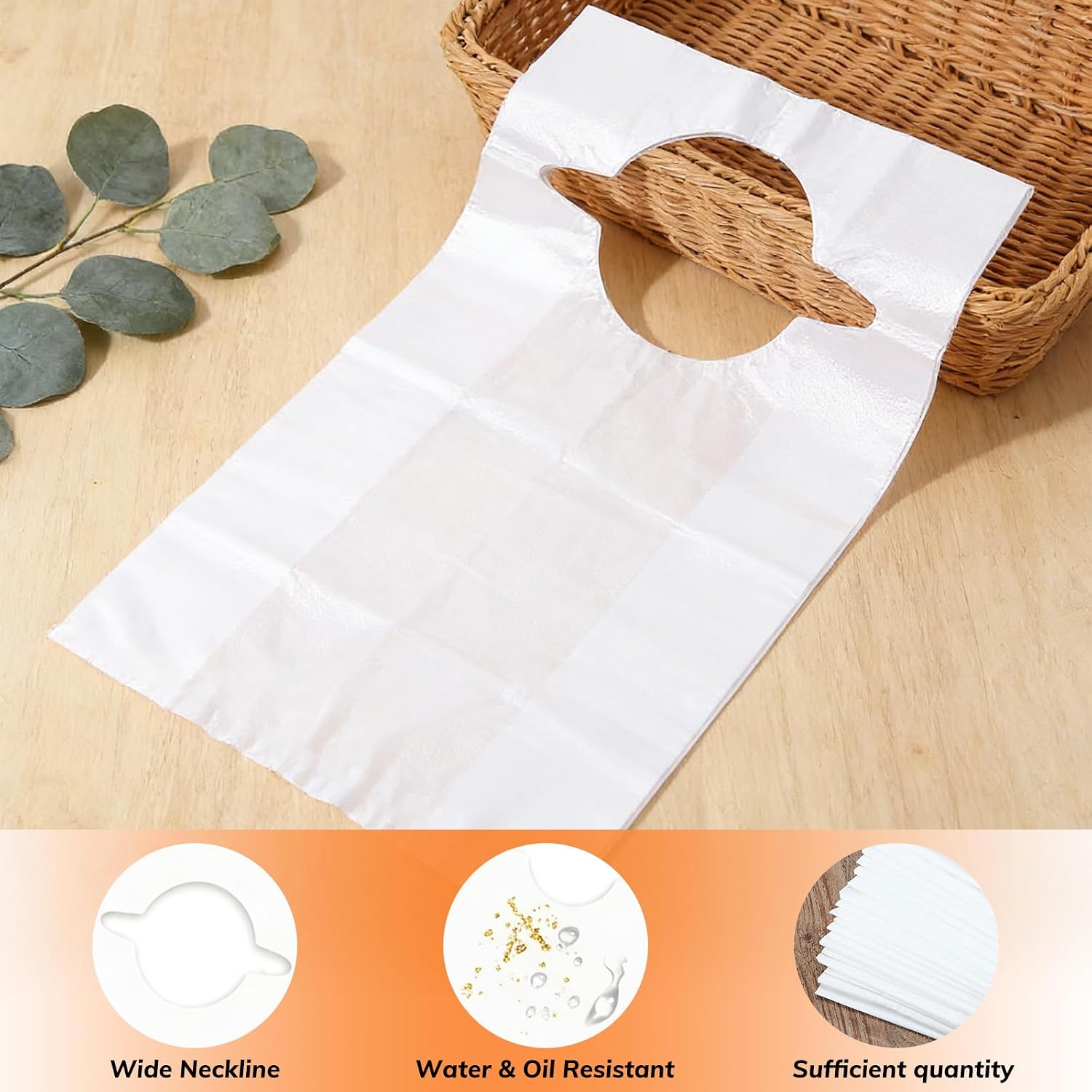 50pcs Disposable Adults Bibs for Women Men Eating,Disposable Bibs for Adult Elderly Women Eating(14.2"×23.6")