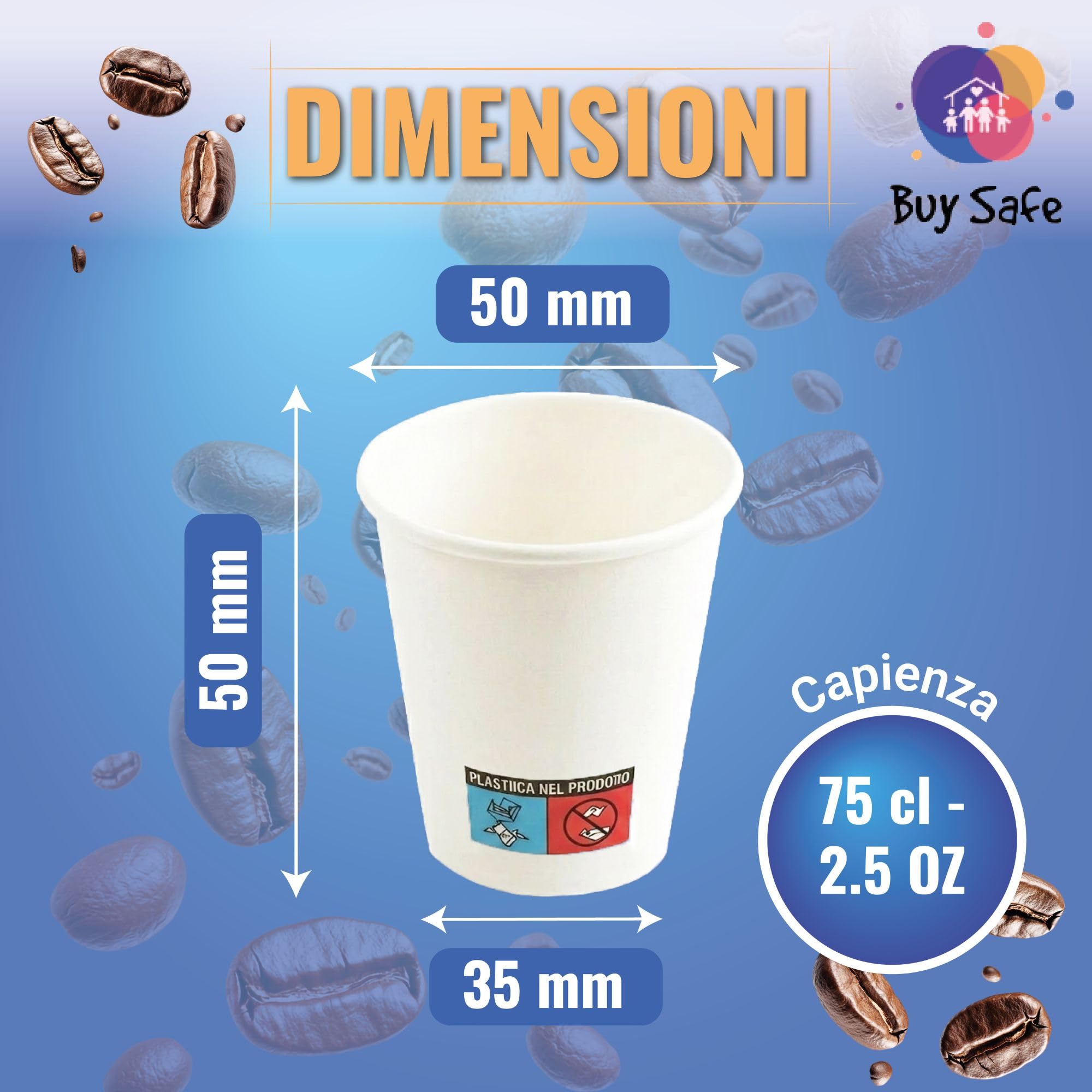 Buy Safe - 200 Bicchierini Caffe Carta 75 ml, Bicchierini da Caffe Usa e Getta Resistenti, Sicuri e Pratici, 100% Riciclabili ed Ecologici, Ideali Per Uso Professionale e Domestico