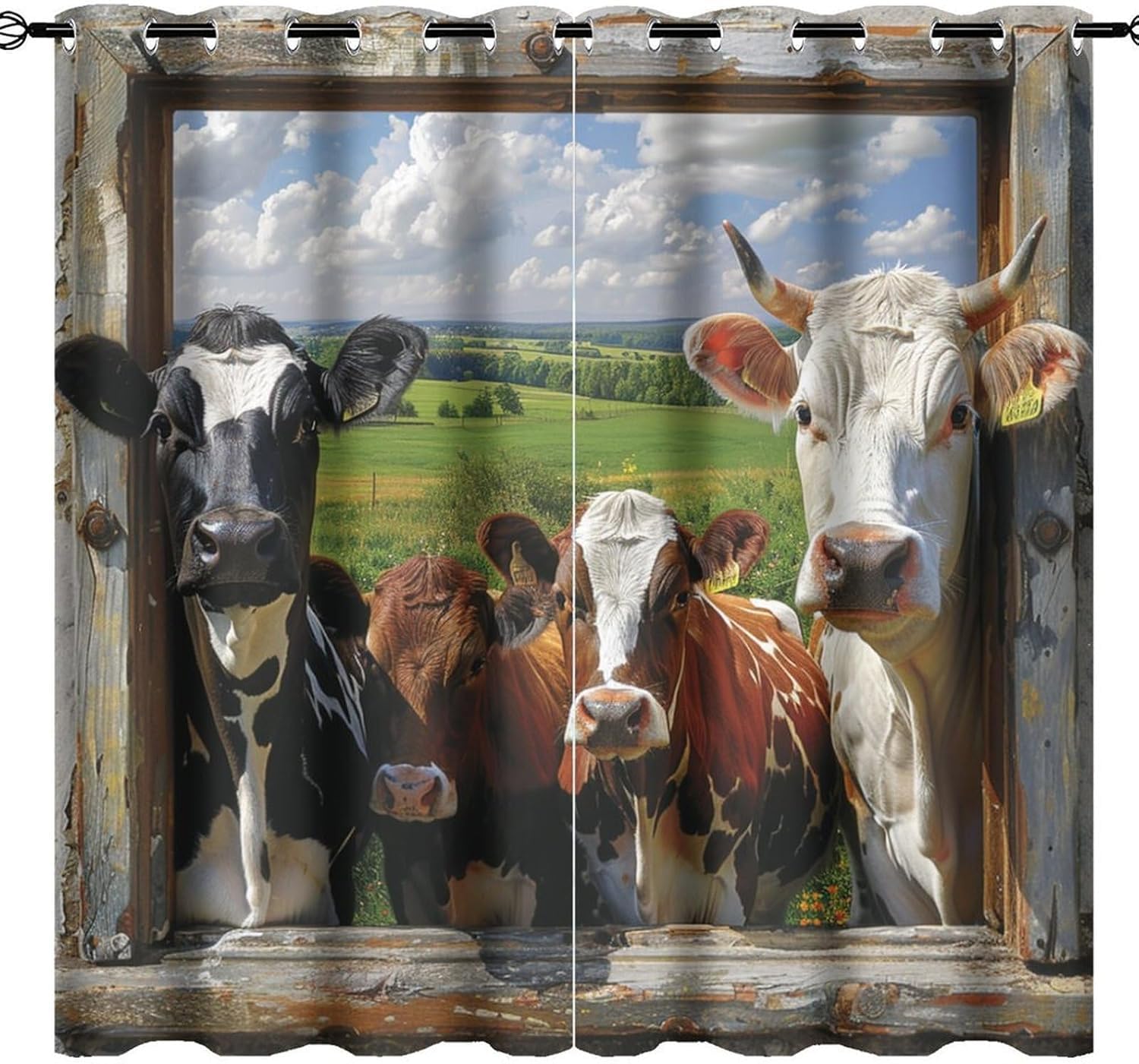 Rideaux occultants vache 3D en polyester moderne pour salon et cuisine 183x214 cm
