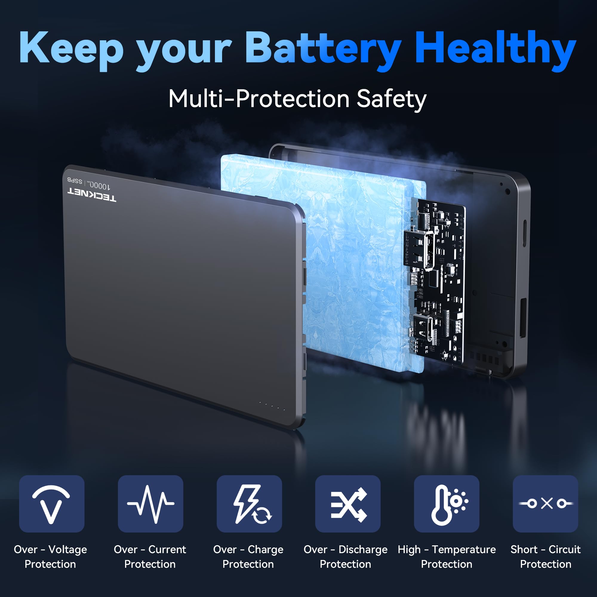 TECKNET Portable Charger,Semi-Solid State Safety 10000mAh Power Bank,PD 22.5W Fast Charging Battery Pack, USB C Portable Phone Charger for iPhone All Series/Samsung/Android,Travel Essential,Black