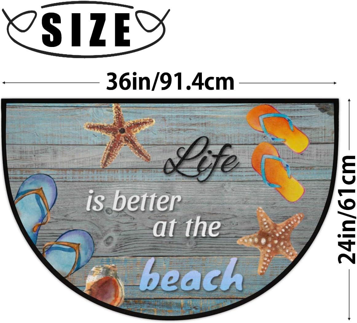 Beach Board Starfish Half Round Door Mat,Shell Quote Welcome Mat for Front Door Non-Slip Entryway Rug Floor Doormat for Inside Outside Entry Bedroom Bathroom Kitchen Garage Patio,24"x 36"