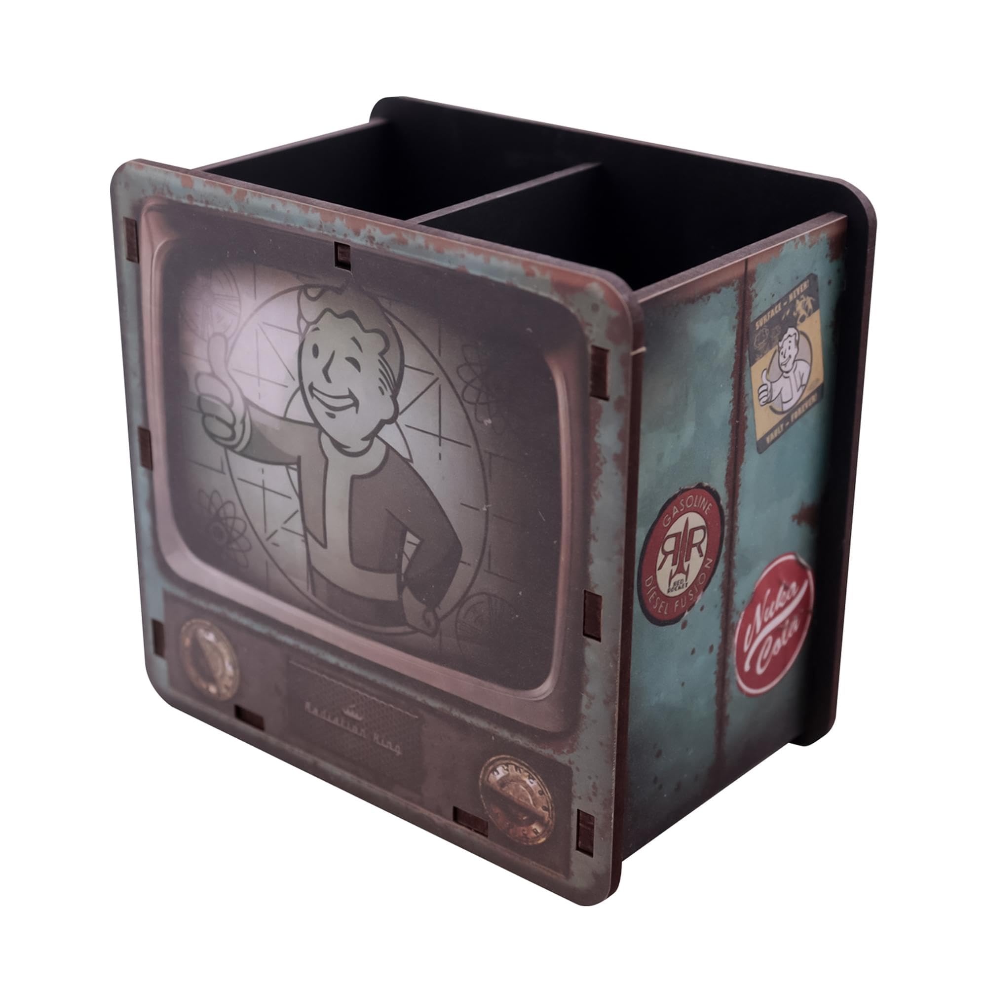 FaNaTtik Fallout Desk Tidy – Officially Licesned Vault‑Tec Retro TV Desk Organiser with Vault Boy - MDF Pen & Pencil Holder for Gaming or Office Setup