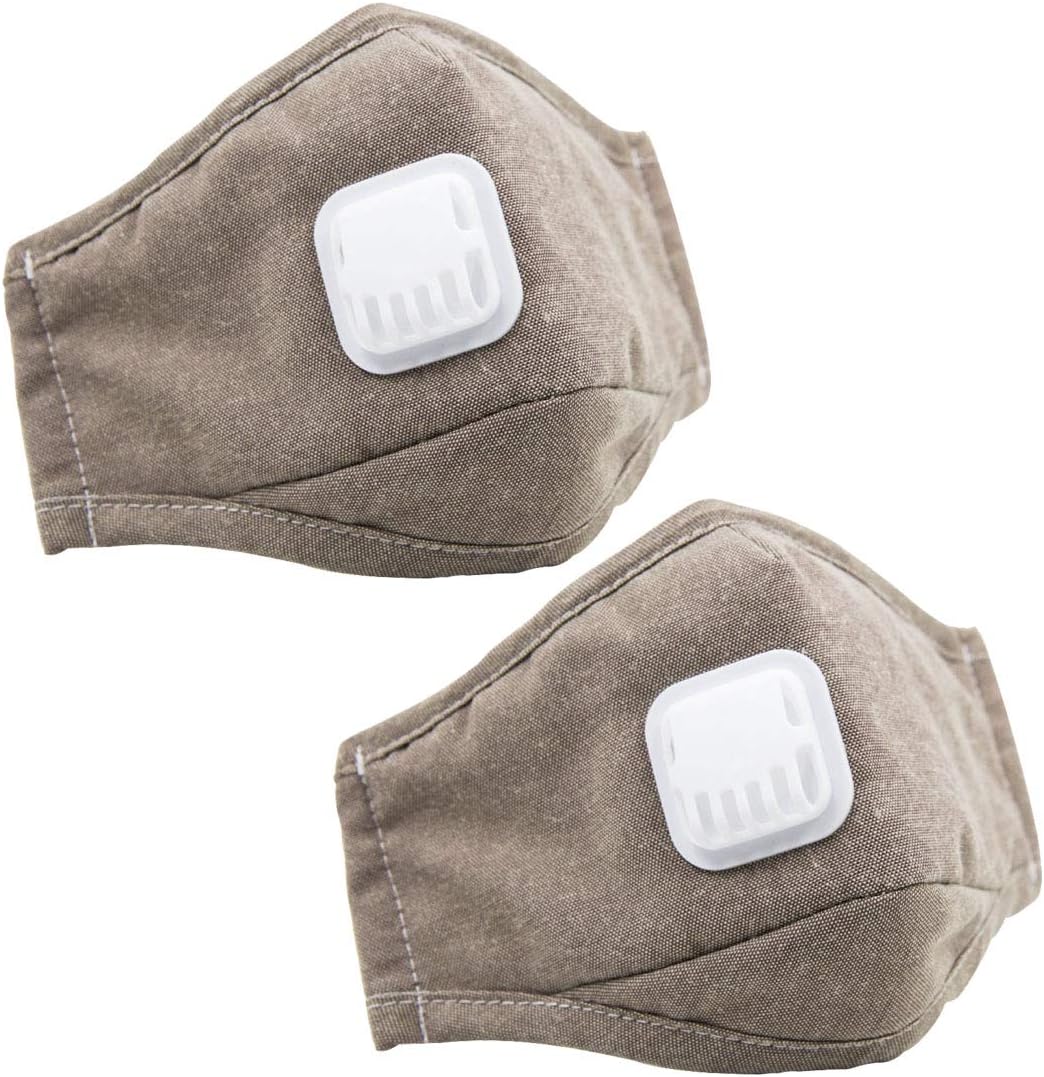 CHRISLZ 2 Pcs Mouth Mask PM2.5 Activated Carbon Linen Cotton Mask Anti Haze Dust Masks with Exhale Valve (Brown)
