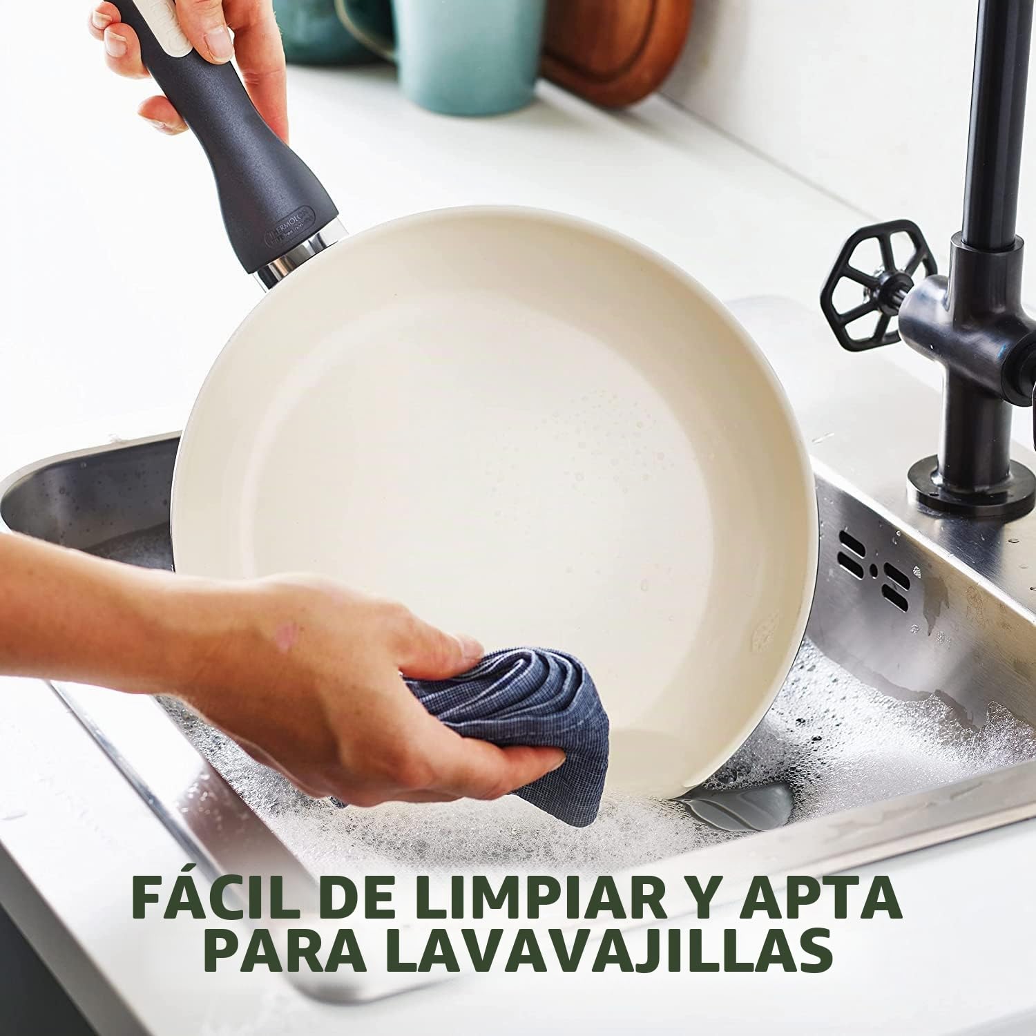 GreenPan Rio Batería de Cocina (16 Piezas), Ceramic, Negro y Crema