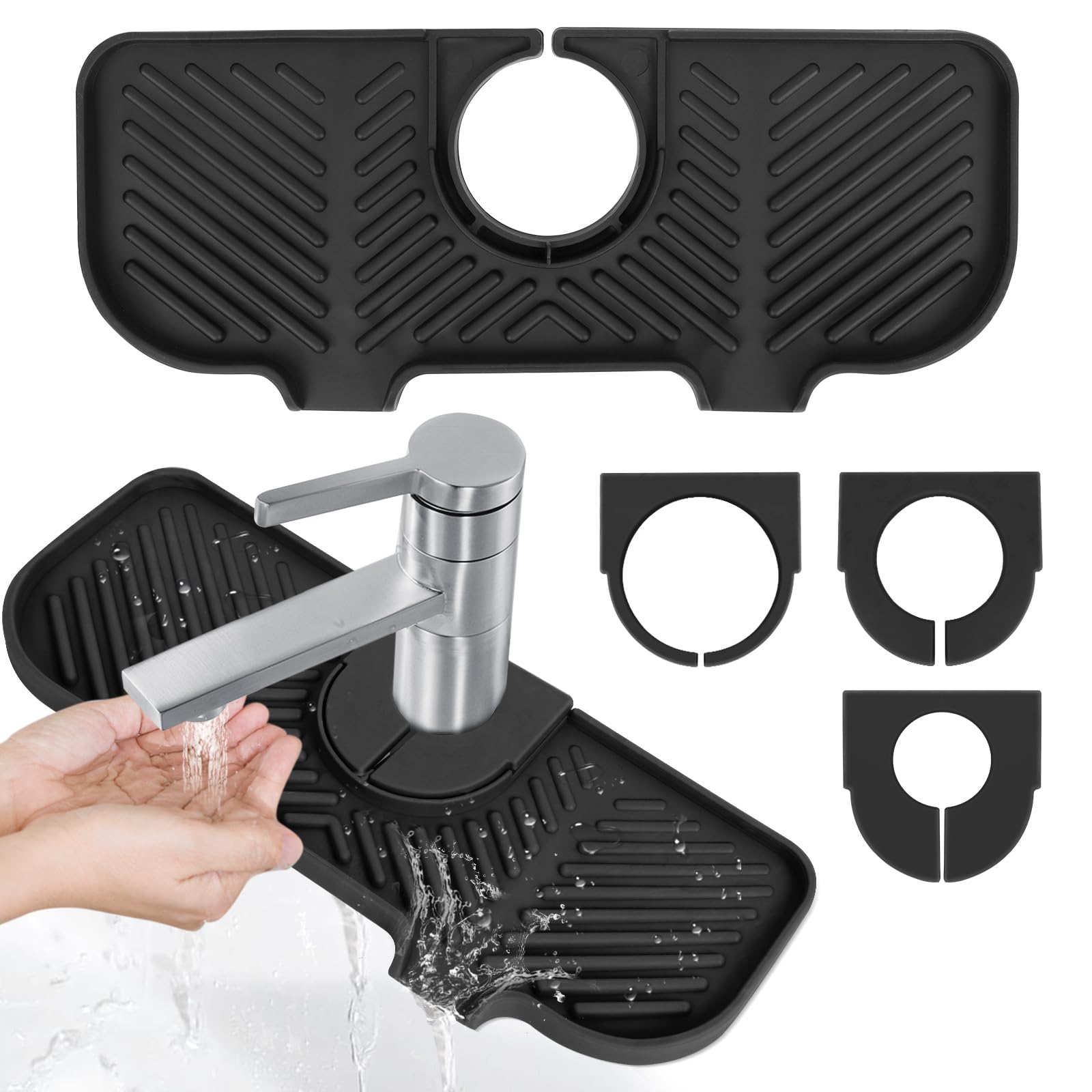 Minicoco Silicone Splash Guard Silicone Faucet Handle Drip Catcher Tray Kitchen Silicone Sink Mat Silicone Sponges Holder Washing Up Liquid Tray Drying Mat for Kitchen Bathroom Counter Protect