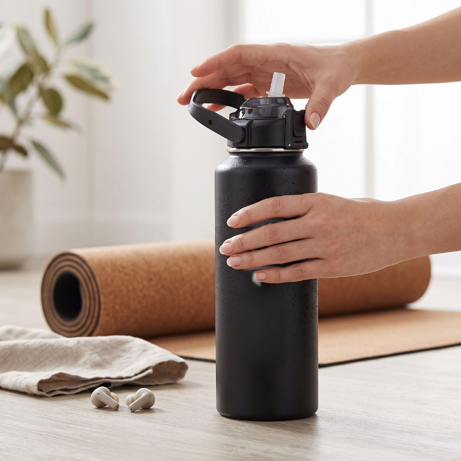AMONIDA Bouteilles D'eau 2000ML étanches avec Couvercle 2 en 1 pour Salle