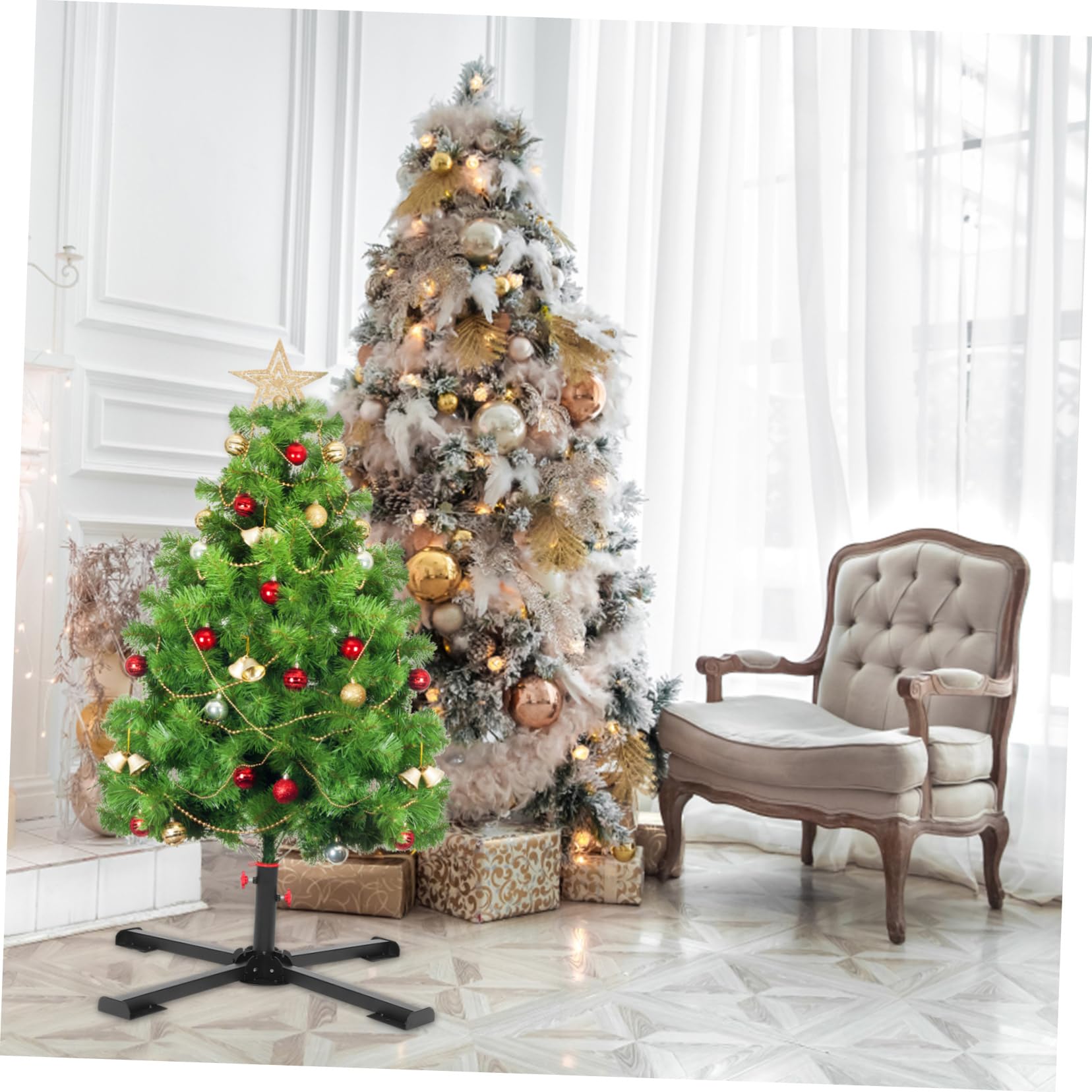 Soporte de Árbol de Navidad Negro de Acero Inoxidable, Base Plegable
